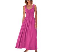 Dresses for Women UK Clearance Summer Maxi Dress Sleeveless Square Neck Sundress Ladies Casual Swing Tank Beach Cover Up Holiday Work Party Boho Long Dresses Elastic Waist Vest Dress Hot Pink