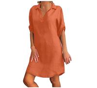 Dresses for Women UK Clearance Summer Midi Dresses Casual Loose Sundress V-Neck Solid Half Sleeve T Shirts Dress Beach Holiday Knee Length Dress Flowy Party Dresses Orange