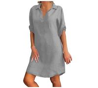 Dresses for Women UK Clearance Summer Midi Dresses Casual Loose Sundress V-Neck Solid Half Sleeve T Shirts Dress Beach Holiday Knee Length Dress Flowy Party Dresses Gray