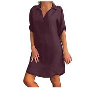 Dresses for Women UK Clearance Summer Midi Dresses Casual Loose Sundress V-Neck Solid Half Sleeve T Shirts Dress Beach Holiday Knee Length Dress Flowy Party Dresses Purple