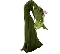 Dresses for Women UK Cotton Summer Dresses Gifts for Her Trendy Gothic Retro Solid Color Long Sleeve Ball Gowns Casual Fall Winter Long Maxi Dress (Green, L) Sale Promotion