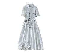 Dresses for Women UK Dresses for Women Summer Button Down Shirt Dress Striped A-Line Midi Dresses Short Sleeve Loose Business Casual Beach Tunics Dresses Tops with Pockets