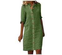 Dresses for Women UK Elegant Midi Shirt Dress with Lapel Collar and Half Sleeve Button Front Casual Style Loose Dresses Summer Dress for Ladies Green