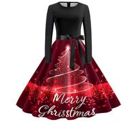 Dresses For Women Uk Elegant,Plus Size Dress for Women Comfortably Styled in Christmas Print with Long Sleeves Hoodie Midi Dress featuring Pockets (Red, XL)