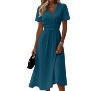 Dresses for Women UK Ladies Plain Tee Shirt V Neck Short Relaxed Beach Holiday Midi Plus Women Solid Casual Chic Summer Daily Petite Wrap UK Floral Maxi Blue M