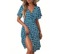 Dresses for Women UK Midi Short Sleeve Flowy Casual Beach Dress Evening Plus Size Denim Wedding Summer Long Chiffon Dresses for Women UK African Dress Black Sundress Church 2-Royal Blue,S