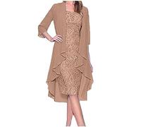 Dresses for Women UK Mother of The Bride Outfits Solid Evening Dresses for Women UK 3/4 Sleeve Chiffon Lace Dress Fake Two-Piece Set Ladies Dress Elegant Plus Size Dress Tunic Dress Cocktail Dreses