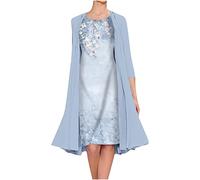 Dresses for Women UK Mother of The Bride Outfits Solid Evening Dresses for Women UK 3/4 Sleeve Chiffon Lace Dress Fake Two-Piece Set Ladies Dress Elegant Plus Size Dress Tunic Dress Cocktail Dreses