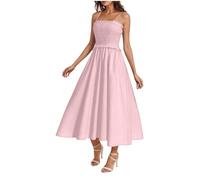Dresses for Women UK Party Wear Curve Casual Cami Maxi Sleeveless Dress A-Line Elastic Waist Tiered Long Ladies Dresses Solid Color Bohemian Dress for Home Vacation Beach Wedding