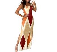 Dresses for Women UK Plus Size Summer Maxi Dress Sequin Linen Festival and Jacket Wedding Guest Evening Dresses Women's for Wedding Guest Ladies Midi Dress Tiered Women UK Petite, Orange XXL