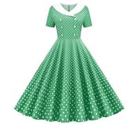 Dresses for Women UK Polka Dot Dress Vintage Floral Swing Skater Party Evening Dress 1950s Audrey Hepburn Retro Dresses Going Out Wedding Guest Green