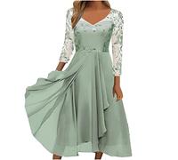Dresses for Women UK Sexy Lace Chiffon Mesh Patchwork Maxi Dress Plain Half Sleeve Round Neck Long Dress Evening Dress Elegant Party Club Dress Cocktail Rehearsal Dinner Guest Wedding Bridesmaid Gowns