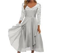 Dresses for Women UK Sexy Lace Chiffon Mesh Patchwork Maxi Dress Plain Half Sleeve Round Neck Long Dress Evening Dress Elegant Party Club Dress Cocktail Rehearsal Dinner Guest Wedding Bridesmaid Gowns