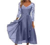 Dresses for Women UK Sexy Lace Chiffon Mesh Patchwork Maxi Dress Plain Half Sleeve Round Neck Long Dress Evening Dress Elegant Party Club Dress Cocktail Rehearsal Dinner Guest Wedding Bridesmaid Gowns