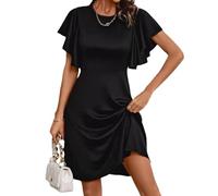Dresses for Women UK - Short Flutter Sleeve A-Line Above Knee Dress | Corset Style Elegant Summer Casual & Sexy - Soft Stretchy Fabric for Party Daily Wear (UK, Alpha, XL, Regular, Regular, Black)