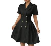 Dresses for Women UK Summer Short Sleeve Notched Lapel Double Breasted High Waist Swing Hem Work Office Blazer Dress,Skater Dress Medieval Plus Size Midi with Pockets for Women UK Boho,u1167k Black