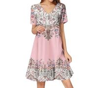 Dresses for Women UK Wedding Dress Womens Summer Prom Long Sleeve Shirred Dresses for Women UK Holiday Clothes Maxi Petite Shift Mid Length Womens Casual Summer, Pink XL
