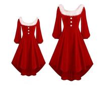 Dresses for Women UK, Women's Christmas Snowflakes Xmas Long Black Skirt Red Dress Women Christmas Swing Dresses for UK Costume Mrs Santa Claus Costume