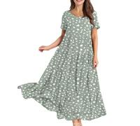 Dresses for Women UK, Womens Dresses Casual Plus Size Bohemian Short Sleeve Floral Long Maxi Summer Beach Holiday Swing Dress 30th Birthday Gifts for Women,Mint Green,S,u20k