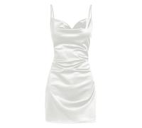 Dresses for Women UK Women's Satin Sleeveless Spaghetti Strap Mini Dress Sexy Slip Cowl Neck Silky Dresses 2024 Bodycon Dresses for Women UK (White, XL)