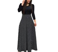Dresses for Women UK Wrap Dresses Long Sleeve Boho Print Maxi Dress High Waist Elegant Casual Full Length Vintage 3/4 Sleeves Cocktail Dress Holiday Outdoor Beach Party Plus Size A-Black