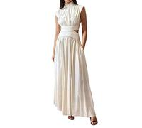 Dresses for Women Work Casual Stripes Summer New Waistless Long Dress Europe and The United States Fashion Commuting High Waist Skirt Women's Clothing Evening Dresses for Fall (White, S)