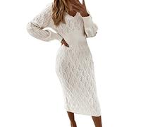 Dresses Small Womens Women Autumn and Winter Warm Long Sleeved Knitted Hip Length Dress Long Dress Women White