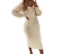 Dresses Small Womens Women Autumn and Winter Warm Long Sleeved Knitted Hip Length Dress Long Dress Women Beige