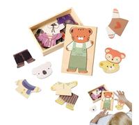 Dresses Toys Animal Design - Mix and Match Wooden Doll Puzzle 25×21 cm, interchangeable outfit parts, animal theme characters, durable wooden base | dress-up educational toy for girls kids preschool c