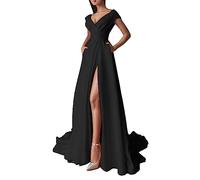 Dresses Women Elegant Long Wrapped Around the Chest Ruffled Plain Commuter Dress in Red Black White with Medium Waist for Women Elegant Summer Dresses, black, L