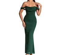 Dresses Womens 2025 Summer Off The Shoulder Dress Ruched Bodycon Sleeveless Split Cocktail Party Maxi Dresses (Green, XL)