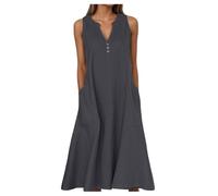 Dresses Women's Casual Dress Summer Sleeveless V Neck Flowy Tiered Midi Long Beach Dress 2025 Outfits (Grey, L)