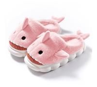 dressfan 3D Shark Slippers,Plush Animal Cartoon Cute Non-slip Silent Thick&Soft Sole Warm Winter Slippers for Women Girl,Pink,UK 3-4.5