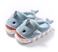 dressfan 3D Shark Slippers,Plush Animal Cartoon Cute Non-slip Silent Thick&Soft Sole Warm Winter Slippers for Women Girl,Light Blue,UK 4.5-6
