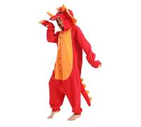 dressfan Triceratops Costume Animal Red Dinosaur Onesie Pajamas Halloween Carnival Cosplay Costume for Family Unisex Adults Teens,L