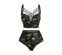 DRESSFO Gothic Galaxy Skull Print Bikini Set Retro Vintage Tummy Control Two Piece Tankini, Multi-a, S