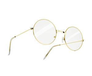 dressforfun 303428 Round Retro Glasses with golden Frame, Clear Lens Glasses, One Size, Eyeglasses for Fancy Dress Costume, Father Christmas, Santa Claus, Granny