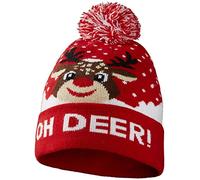 dressforfun 403622 Unisex Santa Bobble Hat OH DEER, Knitted Christmas Beanie with funny Reindeer, red white