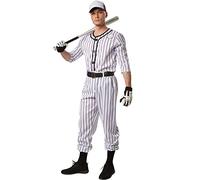 dressforfun 900366 - Men’s Baseball Costume, Long-Sleeved Striped Top with Baseball Patch, Striped Trousers, incl. Belt and a pair of Socks (L | No. 301811)