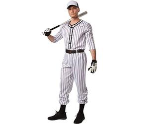 dressforfun 900366 - Men’s Baseball Costume, Long-Sleeved Striped Top with Baseball Patch, Striped Trousers, incl. Belt and a pair of Socks (XL | No. 301812)