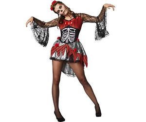 dressforfun 900415 - Women's Costume Scary Dancer, Short Dress with Bone Print and Skull (S | No. 302000)