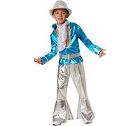 dressforfun 900497 Disco costume | Shiny 70s 80s dancing fancy dress party outfit | Open retro shirt with stand up collar and flared trousers | Accessories included