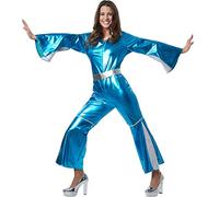 dressforfun 900499 - Women's Costume Disco Starlet, One-piece Shiny Neon Blue (XL | No. 302390)