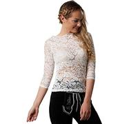 dressforfun 900810 Woman Traditional German Blouse, Fine Lace 3/4 Sleeves, Floral Pattern, White -different Sizes (XXL| Nr. 303189)