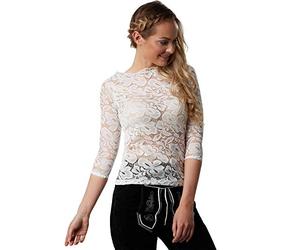 dressforfun 900810 Woman Traditional German Blouse, Fine Lace 3/4 Sleeves, Floral Pattern, White -different Sizes (XXL| Nr. 303189)