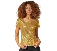 dressforfun 901013 Ladies Sequin Top, Glitter Short Sleeve Top, Gold - Different Sizes - (S | no. 303706)