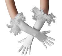 tectake Long Satin Gloves With Feathers in Silver TECTAKE Silver One Size