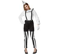 dressforfun 901034 Women's Clown Women's Pantomime Costume, 6 Piece Harlequin Fancy Dress, Pierrot Costume for Halloween Carnival, Black and White (M | No. 304596)