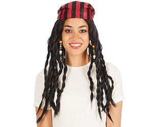 dressforfun Ladies pirate wig | Long black hair with plaits | incl. headband | Halloween carnival