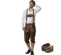 dressforfun Lederhosen for Men with Traditional Embroidery & Bone Buttons, Authentic Mens Fancy Dress Costume with Matching Braces, Belt & Buckle, Ideal Stag Do & Oktoberfest Outfit - Dark Brown